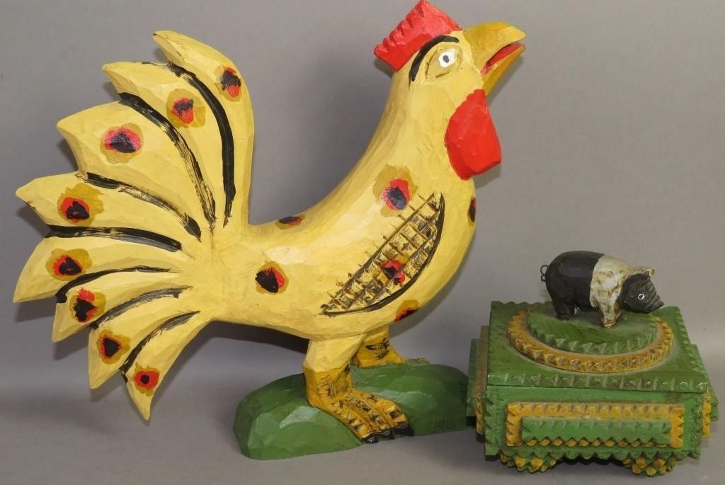 FOLK ART ROOSTER & BOXca. 1999 &
