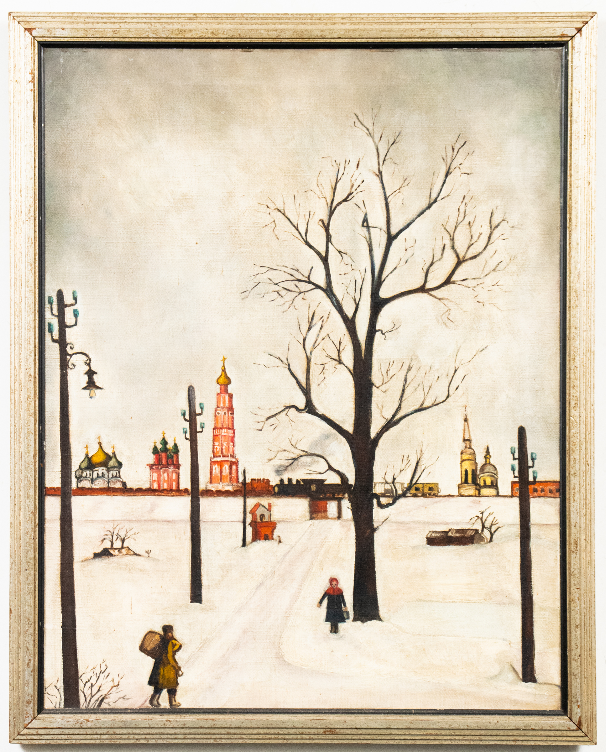 FOLK ART RUSSIAN WINTER SCENE OIL