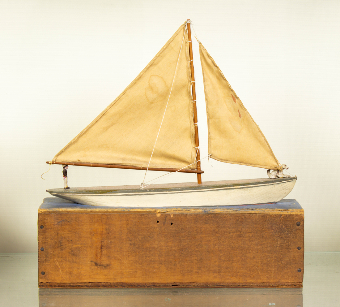 FOLK ART SAILBOAT MODEL WITH FIGURE