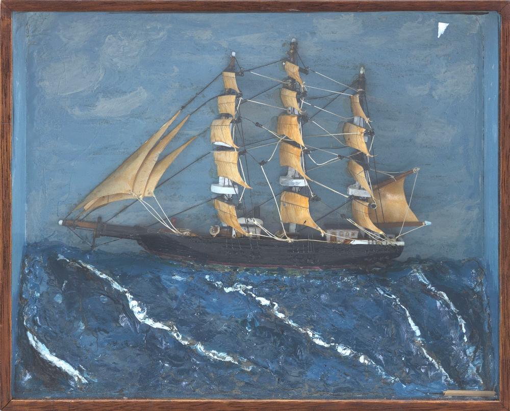FOLK ART SHADOW BOX SHIP DIORAMA