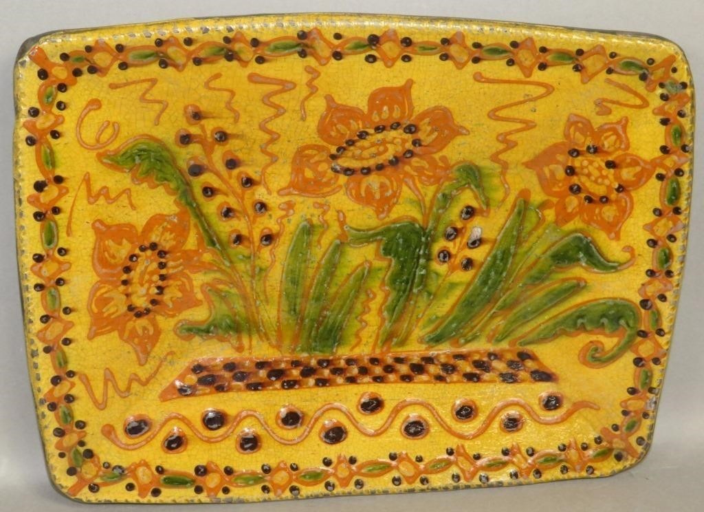FOLK ART SLIP DECORATED REDWARE