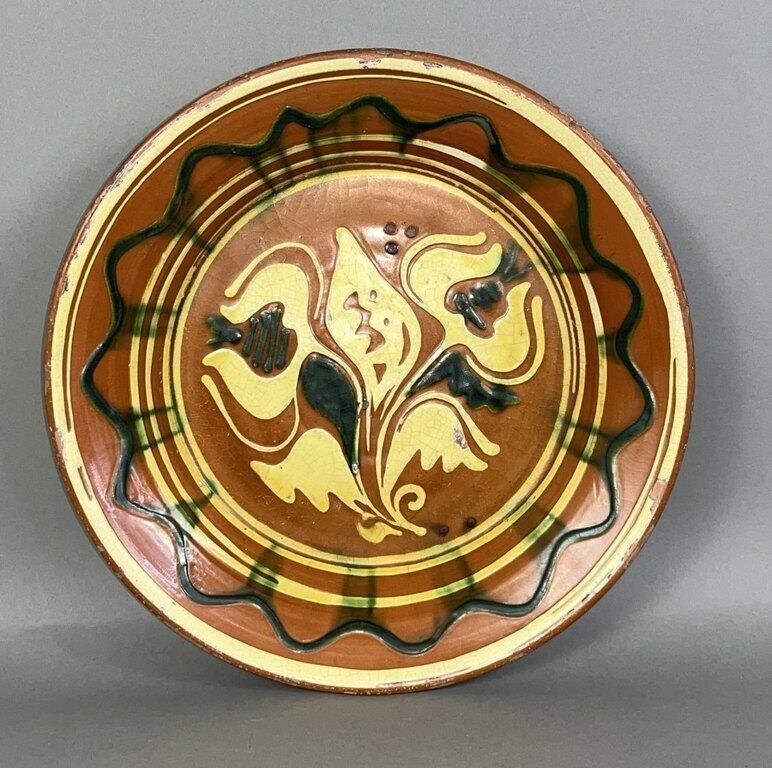 FOLK ART SLIPWARE DECORATED BOWL BY