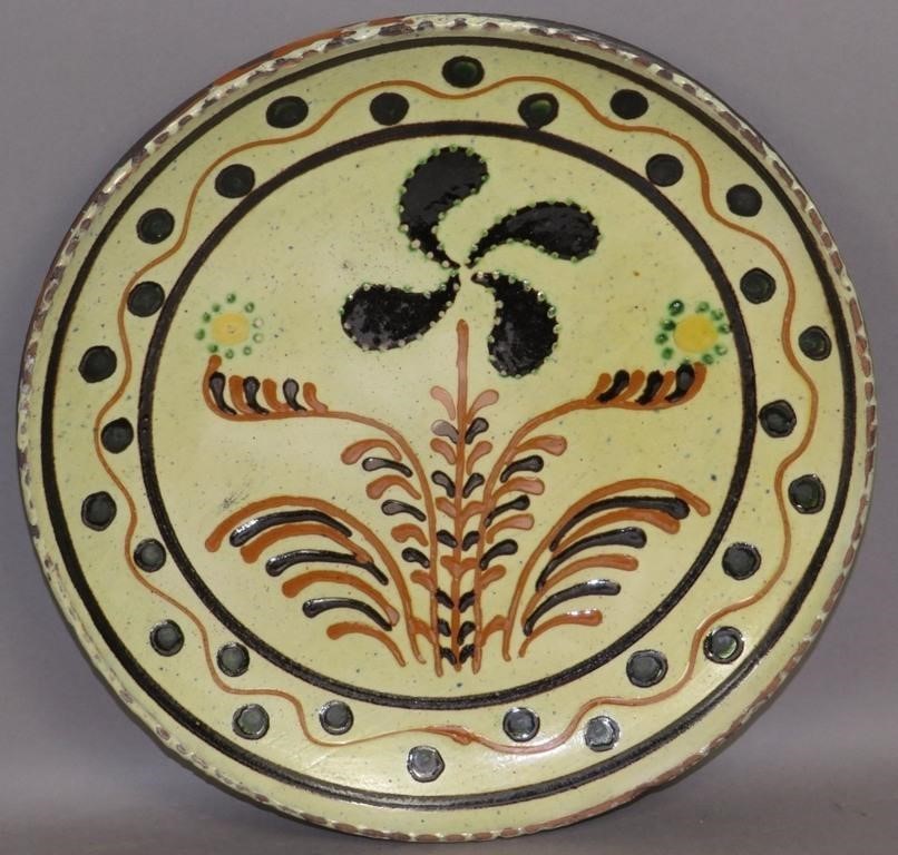 FOLK ART SLIPWARE DECORATED PLATE