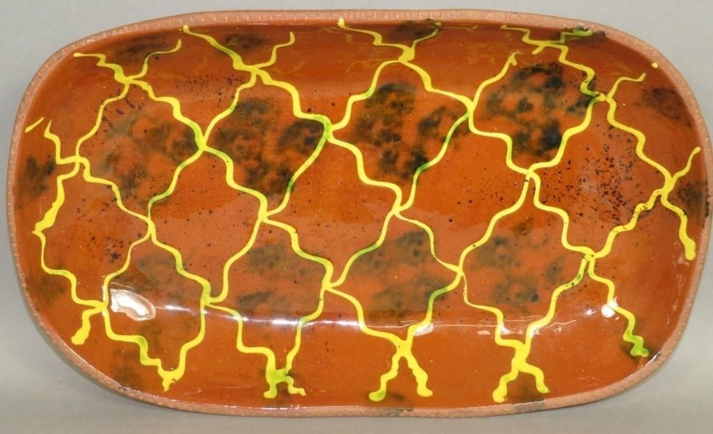 FOLK ART SLIPWARE LOAF DISH BY