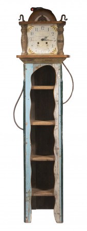 FOLK ART TALL CLOCK & BOOKCASE