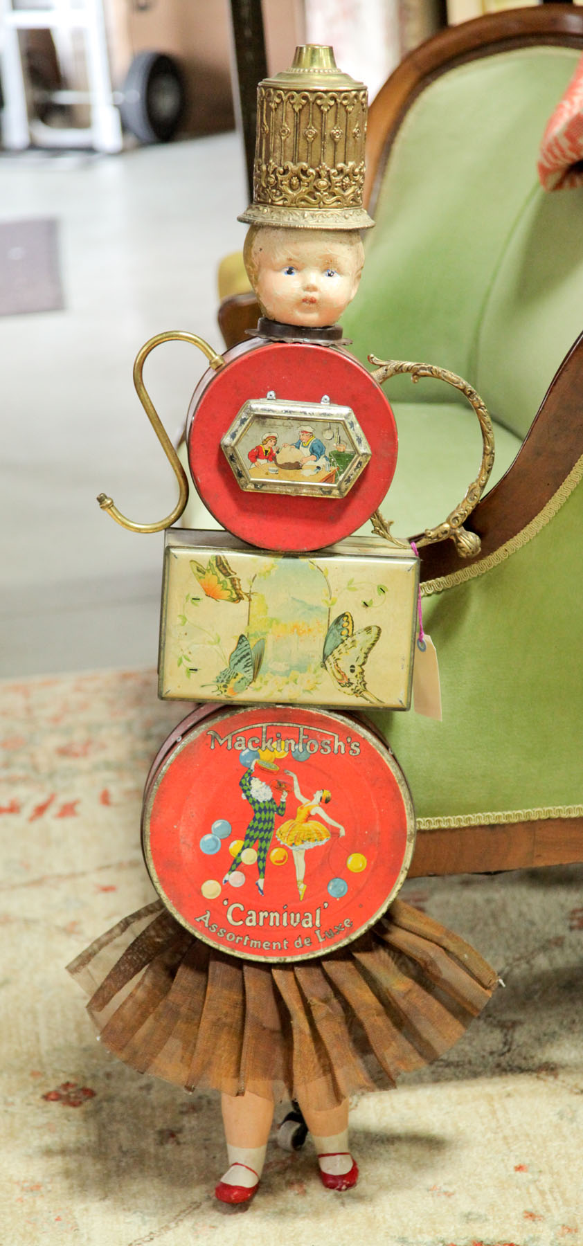 FOLK ART TIN ASSEMBLAGE DOLL. 