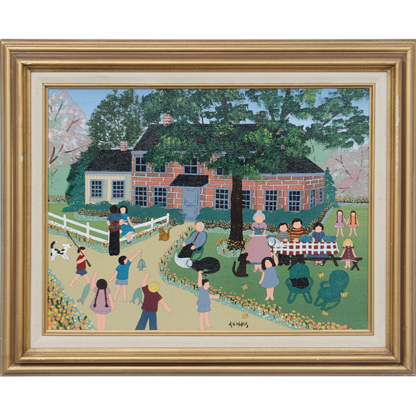 Folk Art Town Scene Acryllic on
