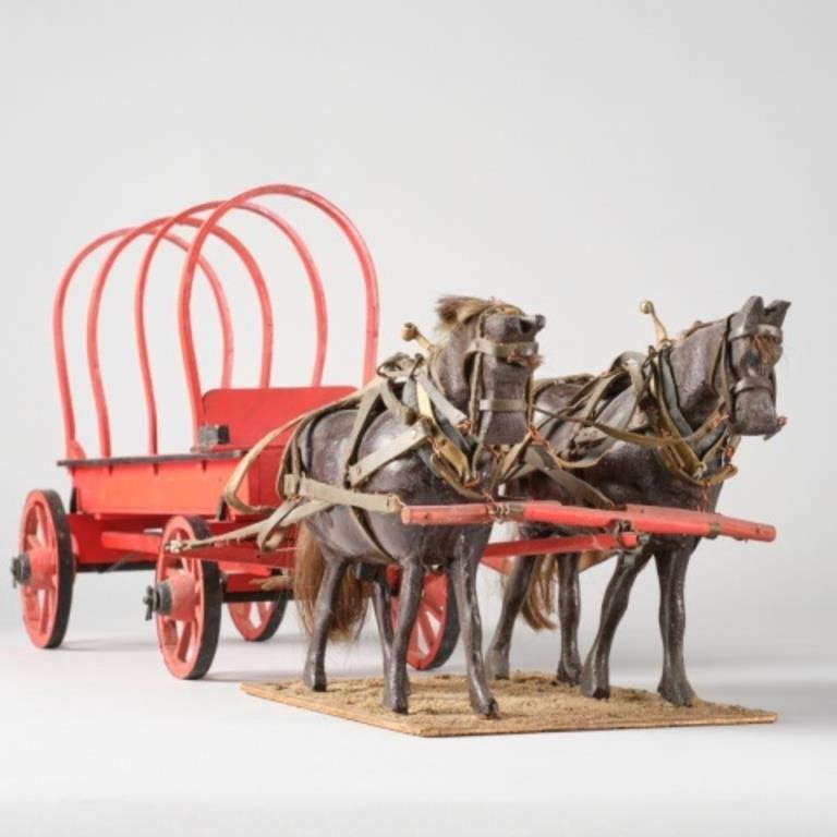 FOLK ART WAGON WITH HORSESA folk