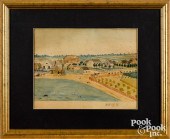 FOLK ART WATERCOLOR TOWNSCENE