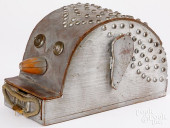 FOLK ART WOOD AND LEATHER BALL