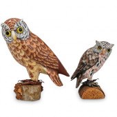 FOLK ART WOOD CARVED OWLSDESCR