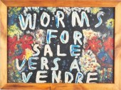 FOLK ART "WORMS FOR SALE" SIGN