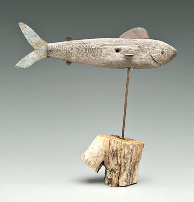 Folk art wormy chestnut fish,