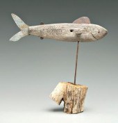 Folk art wormy chestnut fish,