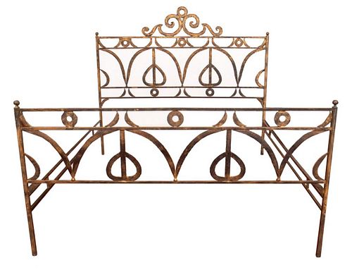 FOLK ART WROUGHT IRON BED, WITH