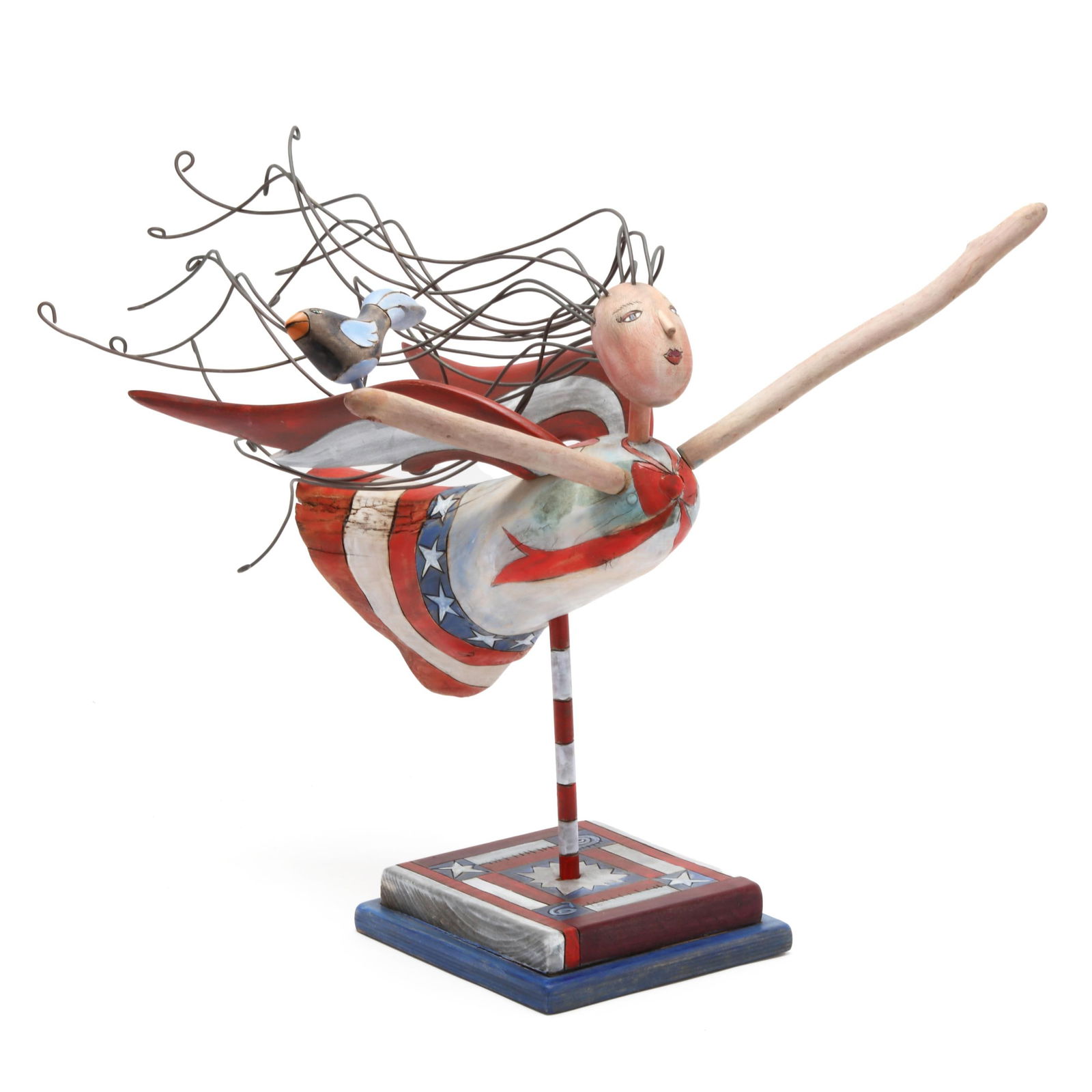 FOLK CARVED SOARING AMERICANA ANGEL
