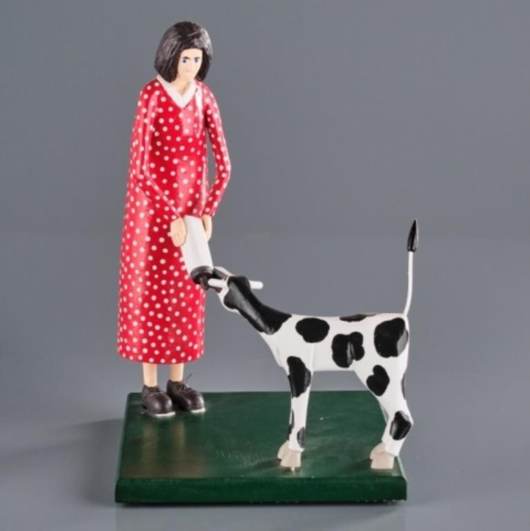 FOLK CARVING, WOMAN & CALF - CAN