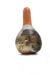 FOLK-PAINTED GOURD.  Signed B.