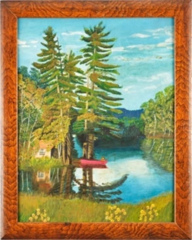 FOLK PAINTING OF MAN FISHINGA