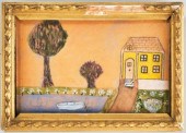 FOLK PAINTING OF YELLOW HOUSEA
