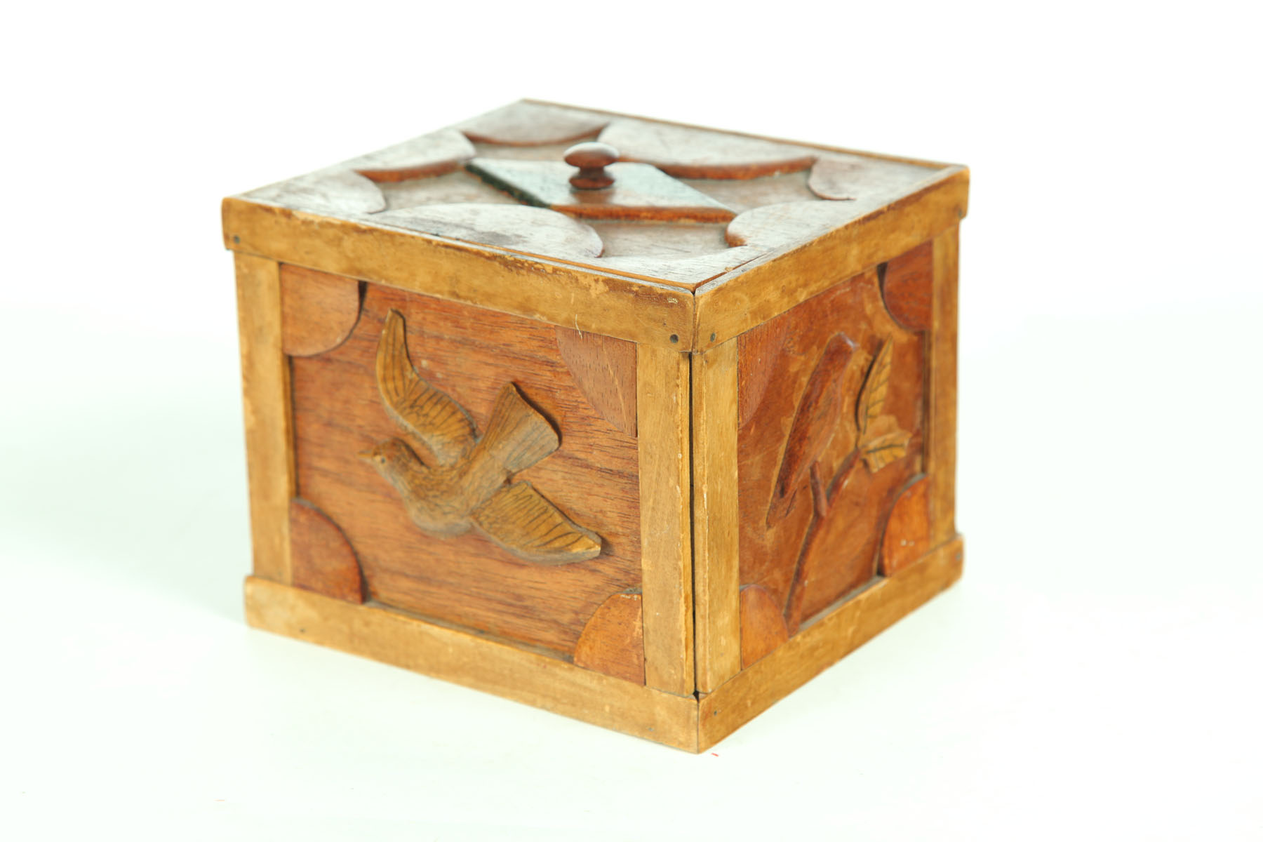 FOLKSY CARVED BOX.  American 