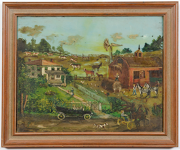 Folksy Farm Scene Painting on Glass