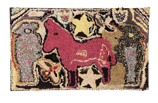 FOLKSY HOOKED RUG.  American 