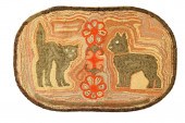FOLKSY HOOKED RUG.  American