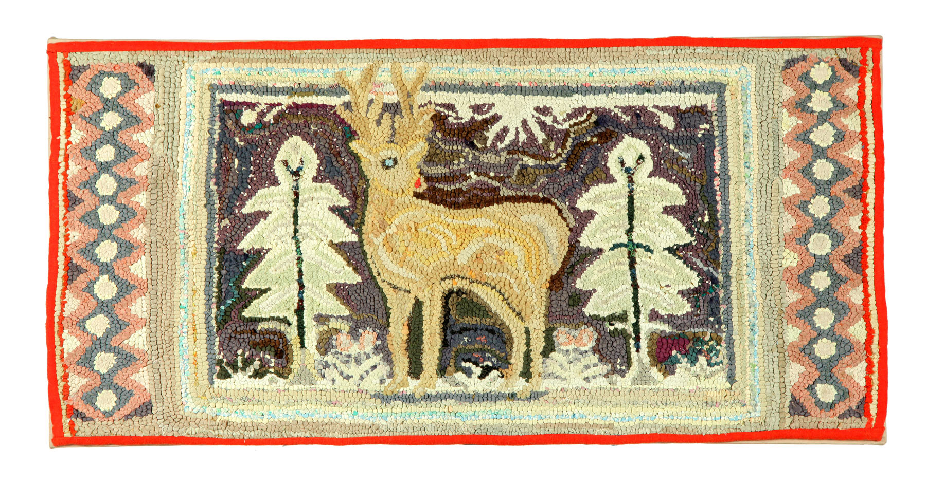 FOLKSY HOOKED RUG.  American  early
