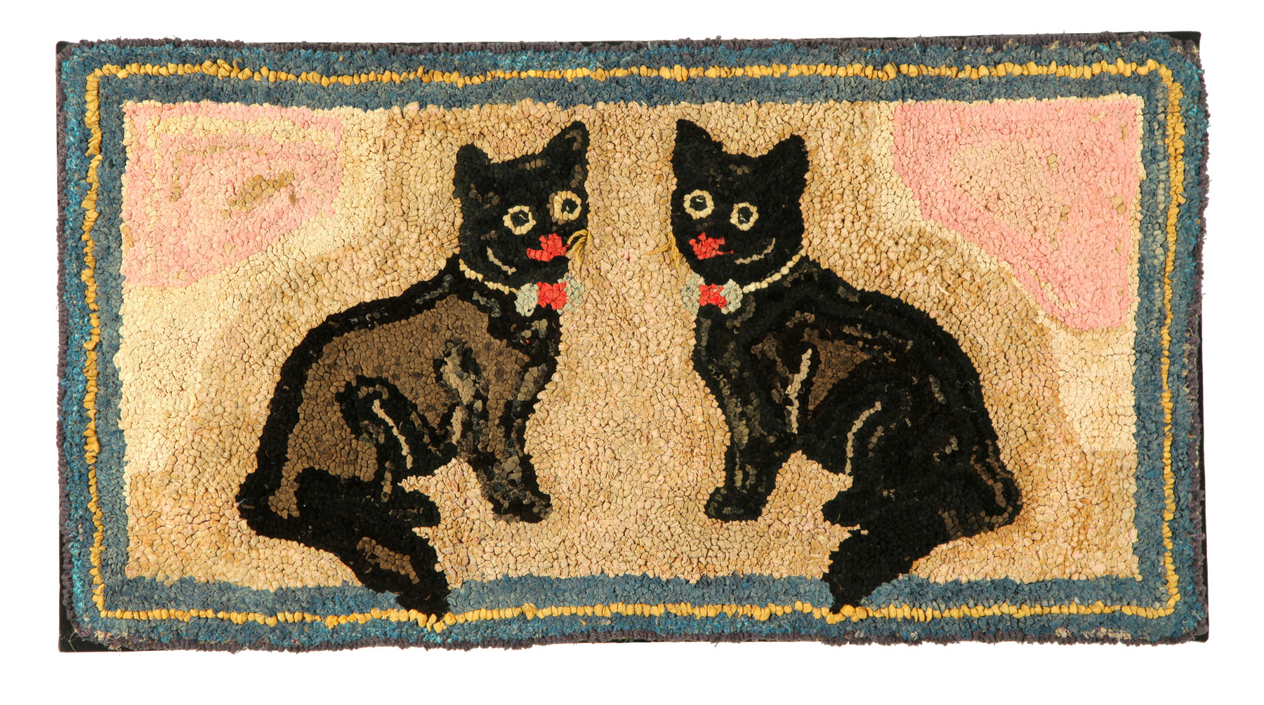 FOLKSY HOOKED RUG.  American  early