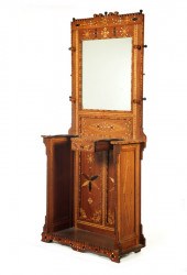 FOLKSY PARQUETRY HALL TREE.  M