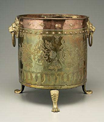 Footed copper and brass coal hod,