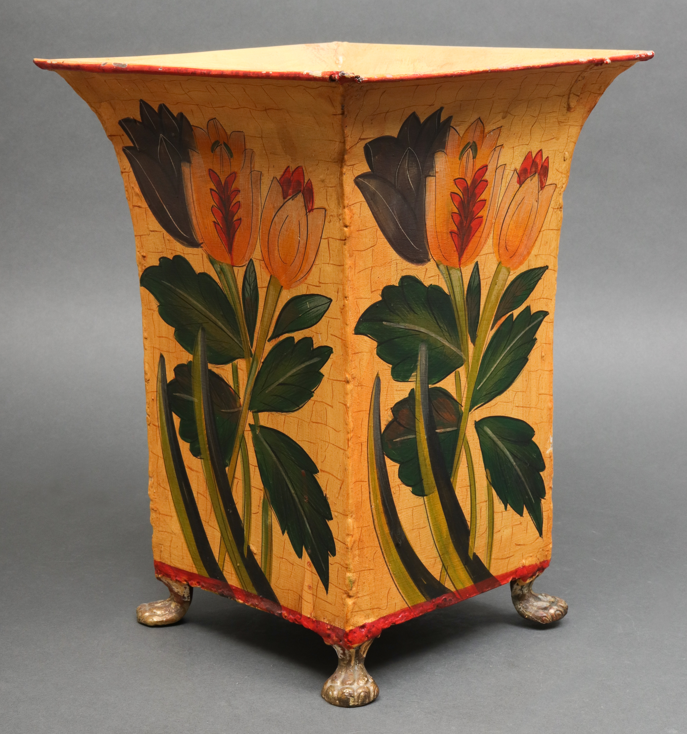 FOOTED TOLEWARE WASTEBASKET BIN,