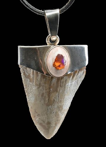 FOSSILIZED SHARK TOOTH PENDANT W/