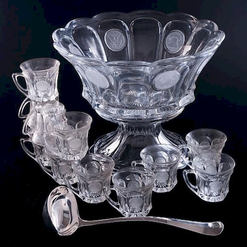 FOSTORIA COIN GLASS PUNCH BOWL SET,