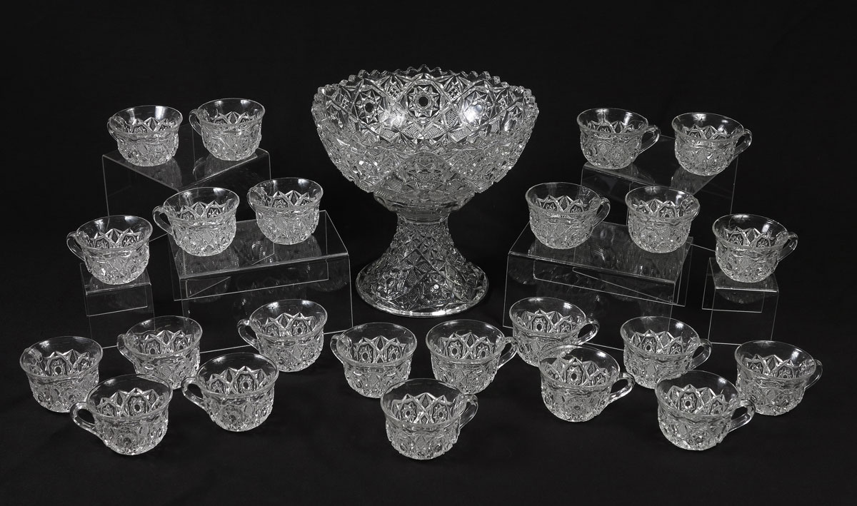 FOSTORIA EAPG ROSBY PUNCH BOWL & 24