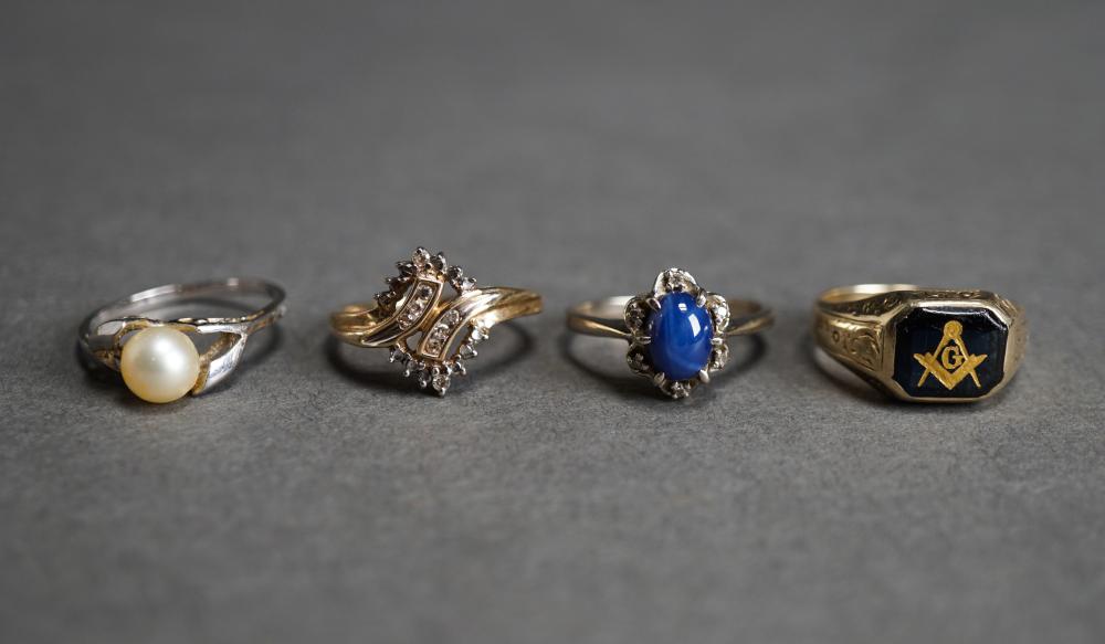FOUR 10-KARAT GOLD RINGS, 7.4 GROSS