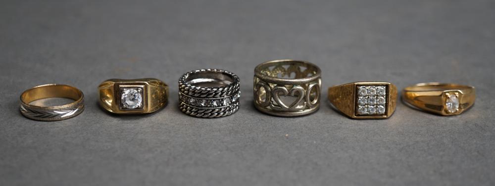 FOUR 10-KARAT GOLD RINGS AND TWO