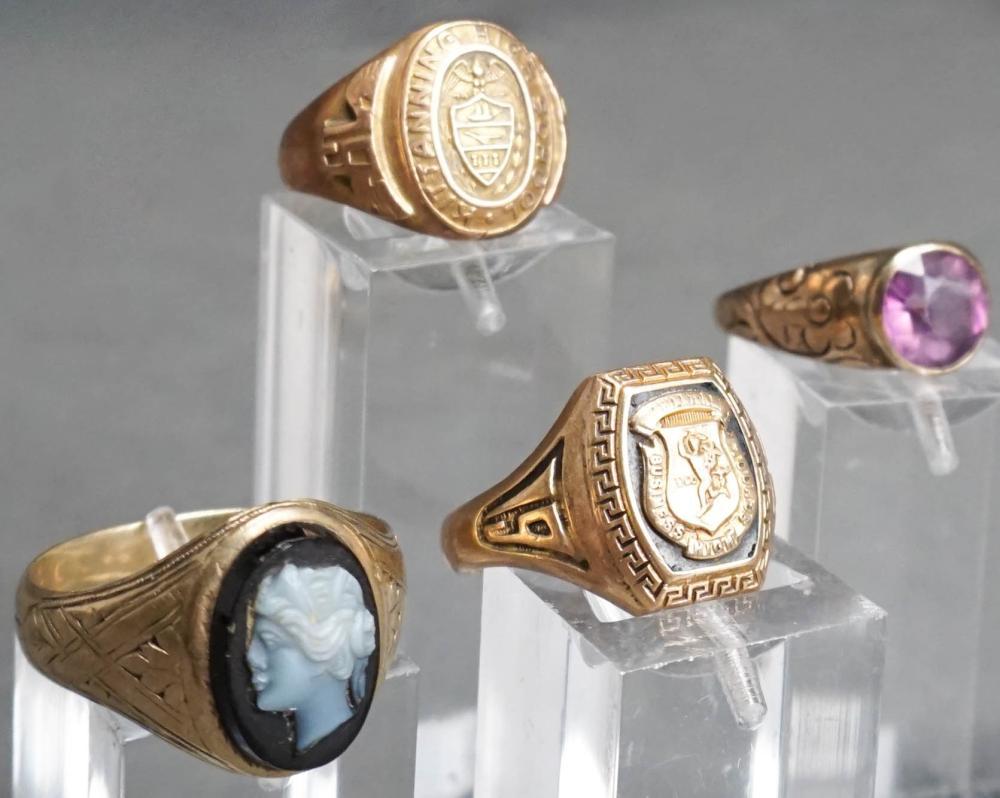 FOUR 10-KARAT YELLOW-GOLD RINGS,