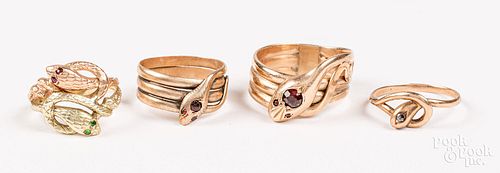 FOUR 10K GOLD SNAKE RINGSFour 10K