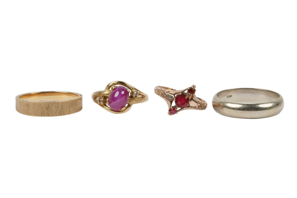 FOUR 14 KARAT GOLD & GEM-SET