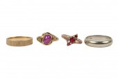 FOUR 14 KARAT GOLD & GEM-SET R