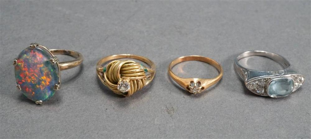FOUR 14-KARAT GOLD AND STONE