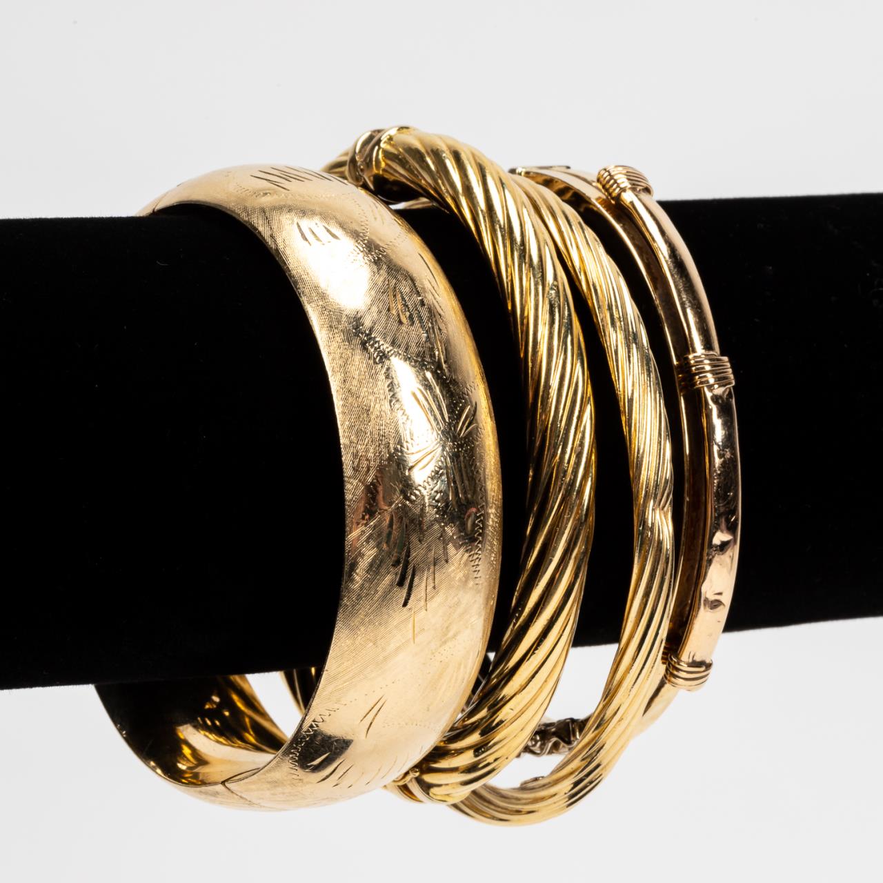 FOUR 14K & 18K YELLOW GOLD BANGLE
