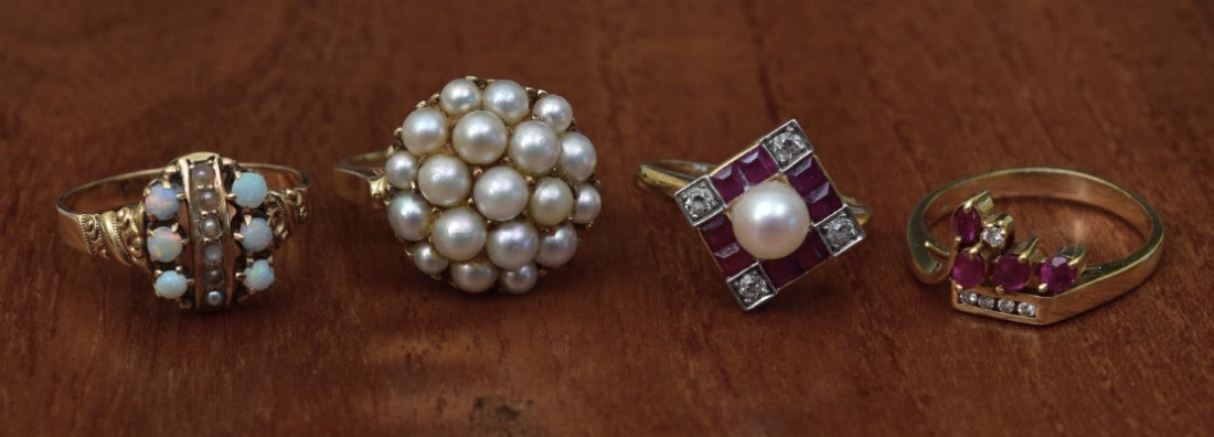 FOUR 14K GOLD RINGSVictorian Opal