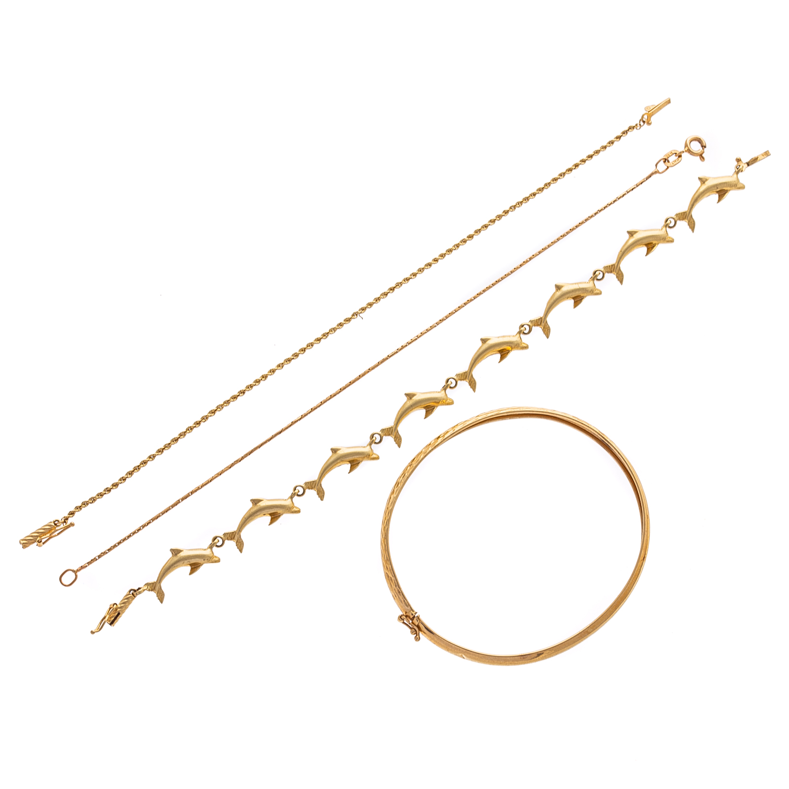 FOUR 14K YELLOW GOLD BRACELETS 1)