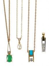 FOUR 14KT. GEMSTONE PENDANTStw