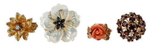 FOUR 14KT. GEMSTONE RINGSthree