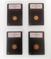 FOUR 1850'S $1 GOLD LIBERTY HE
