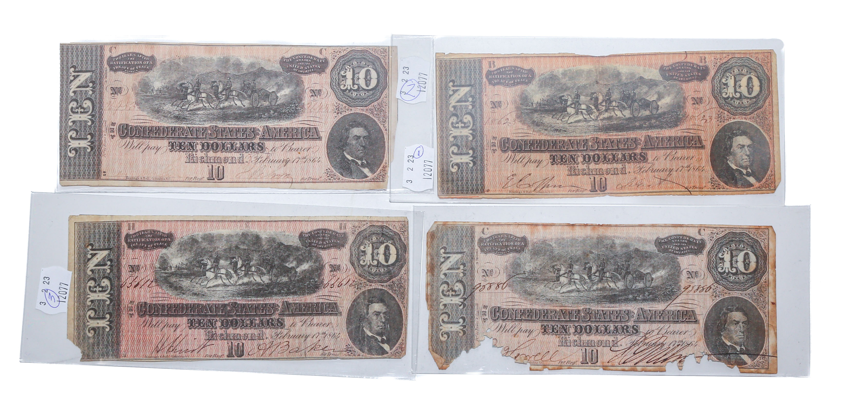 FOUR 1864 $10 T-68'S OF DIFFERENT